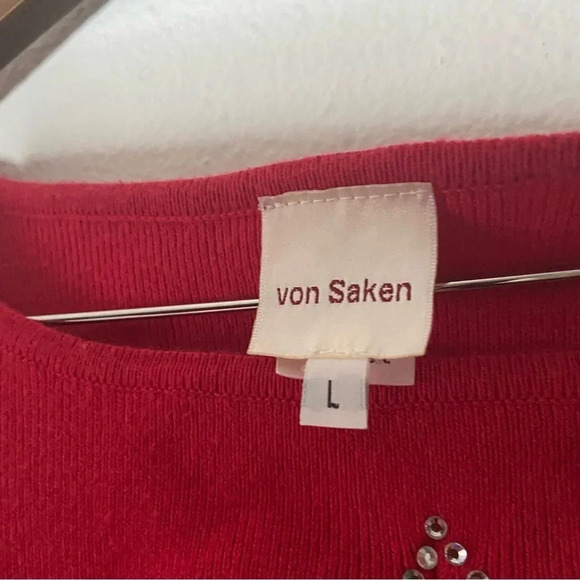 Retro Cut Out Rhinestone Star Embellished Ribbed Top Cotton 3/4 Sleeve Large - Picture 6 of 9